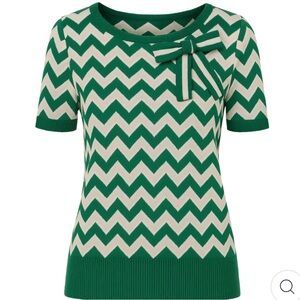 Chevron Patterned Green and White Women's Sweater